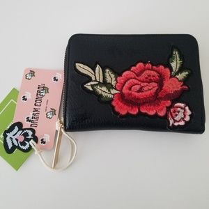 Black leather wallet with rose design